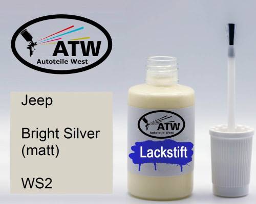 Jeep, Bright Silver (matt), WS2: 20ml Lackstift, von ATW Autoteile West.